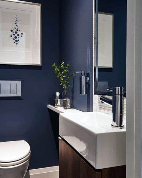 Top 50 Best Blue Bathroom Ideas - Navy Themed Interior Designs Navy Blue Bathroom Decor, Blue Bathroom Walls, Dark Blue Bathrooms, Bathroom Wall Colors, Blue Bathrooms Designs, Navy Blue Bathrooms, Navy Bathroom, Bathroom Blue, Blue Bathroom Decor