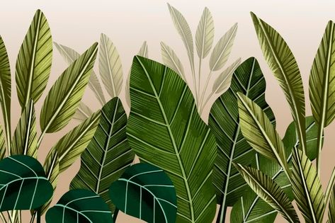 Tropical leaves mural background | Free Vector #Freepik #freevector #background #tree #summer #leaf Tropical Leaves Mural, Jungle Wall Painting, Ashley Longshore Art, Mural Background, Leaf Wall Mural, Green Leaf Wall, Frame Cartoon, Ashley Longshore, Background Tree