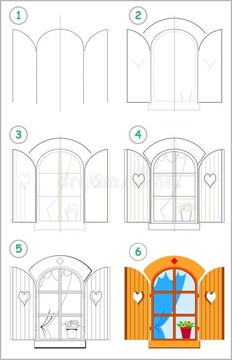 Window House Design, Drawing Mythical Creatures, Window Doodle, Window With Shutters, Window Sketch, Mythical Creatures Drawings, Window Clipart, Cute Window, Window House