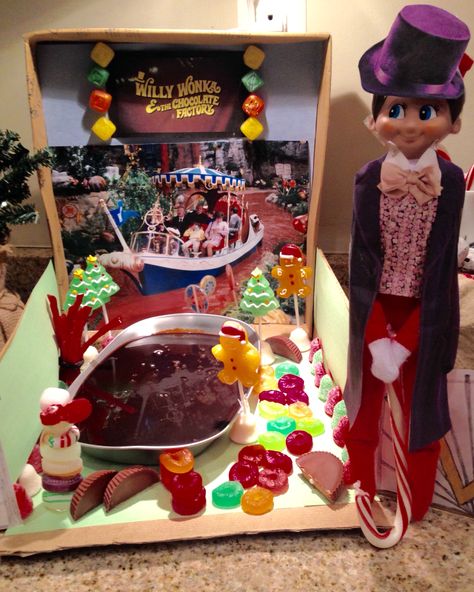 Willie Wonka Elf on the Shelf Willy Wonka Elf On The Shelf, Elf Pictures, Elf Scenes, Elf 2024, Elf Stuff, Bob Hairs, Willie Wonka, Christmas Sleepover, Shelf Box