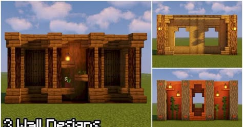 Minecraft Wooden Wall Designs, Wall Inspo Minecraft, Minecraft House Walls, Minecraft Wood Combinations, Minecraft Corridor Design, Minecraft Wall Designs House, Minecraft Indoor Wall Designs, Minecraft Wood Wall Designs, Mc Wall Design