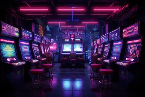 Casino nightlife game architecture. | Premium Photo Illustration - rawpixel Cyberpunk Casino, Neon Architecture, Game Architecture, Casino Background, Cyberpunk Game, Casino Room, Cyberpunk Games, Game Center, Arcade Game Machines