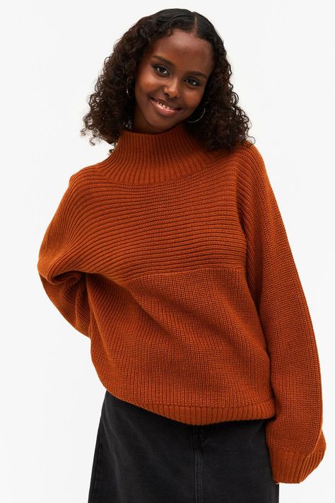 Vertical knit turtleneck sweater - Rusty orange - Ladies | H&M GB Velma Costume, Orange Turtleneck, Rusty Orange, Autumn Fits, Leather Platform Sandals, Knit Turtleneck, Long Sleeve Knit Sweaters, Knit Turtleneck Sweater, Long Sleeve Knit