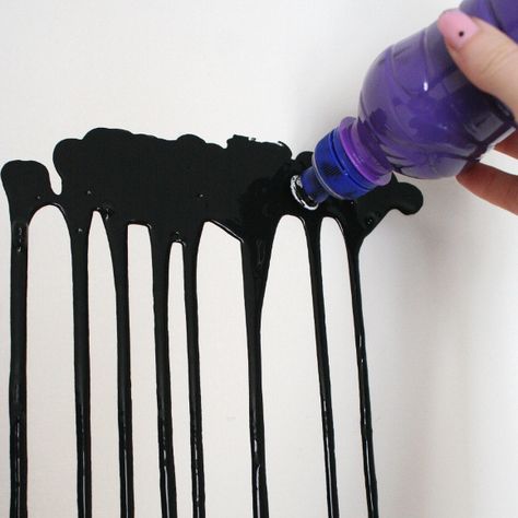 DIY drip feature wall Drip Paint Wall Mural, Dripping Wall Paint, Drip Wall Paint, Neon Wall Paint, Drip Paint Wall, Black Feature Wall Bedroom, Paint Drip Wall, Paint Drip Design, Drip Wall