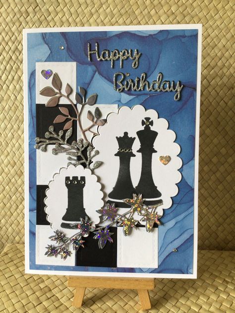 Chess Player Birthday Card - Chess Players Anniversary Card - Checkmate Design by AllaCartaCards on Etsy Chess King, Chess Players, Diy Crafts For Gifts, Chess, Chess Board, Anniversary Cards, Kids Cards, Blue Backgrounds, Card Art