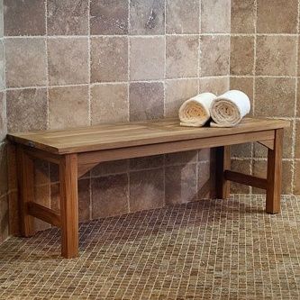 4 ft Backless Bench Teak Shower Stool, Shower Benches, Bathroom Downstairs, Bathroom Bench, Big Shower, Shower Garden, Teak Shower Bench, Teak Bathroom, Bathroom Big