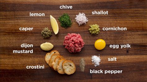 Tartare Recipe, Beef Tartare, Resep Salad, Steak Tartare, 21 Day Fix, Delicious Meals, Egg Yolk, Dijon, Appetizer Snacks