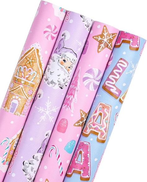 Amazon.com: WRAPAHOLIC Jumbo Christmas Wrapping Paper Roll - Pastel Pink Purple Gingerbread House and Santa Claus Design with Embossed - 4 Rolls - 30 Inch x 120 Inch Per Roll : Health & Household Christmas Purple, Gingerbread Christmas, Christmas Wrapping Paper, Paper Roll, Christmas Gnome, Christmas Wrapping, Holiday Collection, Pink Christmas, Gingerbread House