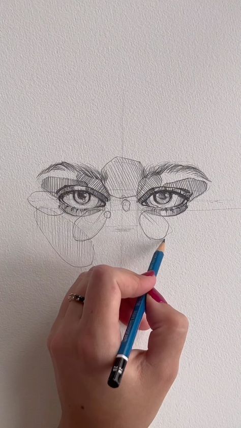 Female Eyes Sketch, Polina Bright Sketches, Tutorial Drawing Eyes, Sketch Eyes, Abstract Art Lesson, Polina Bright, Face Art Drawing, Pen Art Work, Tutorial Drawing