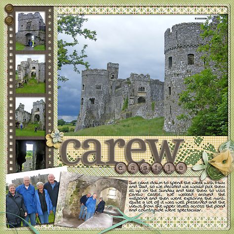 Carew Castle - Scrapbook.com Travel Scrapbook Layouts, Ireland Scrapbook, Bridal Shower Scrapbook, Scrapbooking Layouts Travel, Cruise Scrapbook, Travel Scrapbook Pages, Travel Album, Vacation Scrapbook, Album Scrapbook