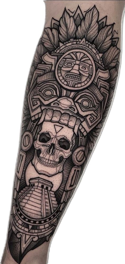 Aztec Collar Tattoo, Mexican Theme Tattoo Sleeve, Aztec Skull Tattoo Design, Aztec Tattoo Mexican Men, Yaqui Indian Tattoo, Aztec Tattoo Mexican Forearm, Mexican Trible Tattoos, Dia De Los Muertos Tattoo Ideas Men, Mexican Themed Tattoos