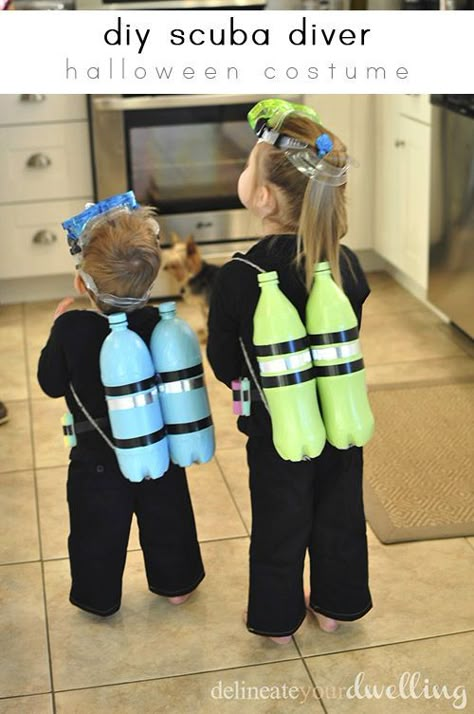 DIY Scuba Diver kid Halloween Costume idea! So fun and easy to make, too… Scuba Diver Costume, Under The Sea Costumes, Diy Fantasia, Sea Costume, Meme Costume, Diy Halloween Costumes For Kids, Homemade Halloween Costumes, Hallowen Costume, Diy Halloween Costume