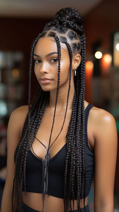 #Curly #curlyhairstyles #Coilyhairstyles #4bcurls #4bcurls #Straighthairstyles #Bald/shavenhairstyles Box Braid Bun For Black Women, Latest Hair Braids, Goddess Braids Hairstyles, Box Braids Hairstyles For Black Women, Cool Braid Hairstyles, Braids With Curls, Beautiful Braids, Knotless Braids, Braids For Black Women