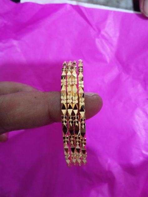 Hand made gold bangles in 12 gr each 4 Bangles Set Gold Designs, 4 Bangles Set Gold, Bangles Design Gold, Silver Anklets Designs, Gold Earrings For Kids, Gold Bangles For Women, New Gold Jewellery Designs, Gold Earrings Models, Gold Bangle Set