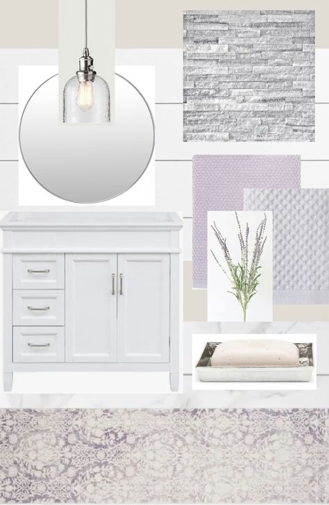 Lavender Gray Bathroom, Lavender And White Bathroom, Lavender Bathroom Walls, Sage And Lavender Bathroom, Lavender Master Bath, Lilac Bathroom Decor, Pale Purple Bathroom, Lilac Bathroom Ideas, Lavender Bathroom Ideas