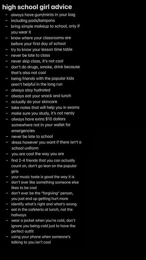 High School Quotes Freshman, Senior Advice High Schools, Motivation For High School, Freshman Checklist High School, Freshman Necessities High School, Online High School Tips, How To Participate In School, First Day At A New School Tips, How To Get Through High School