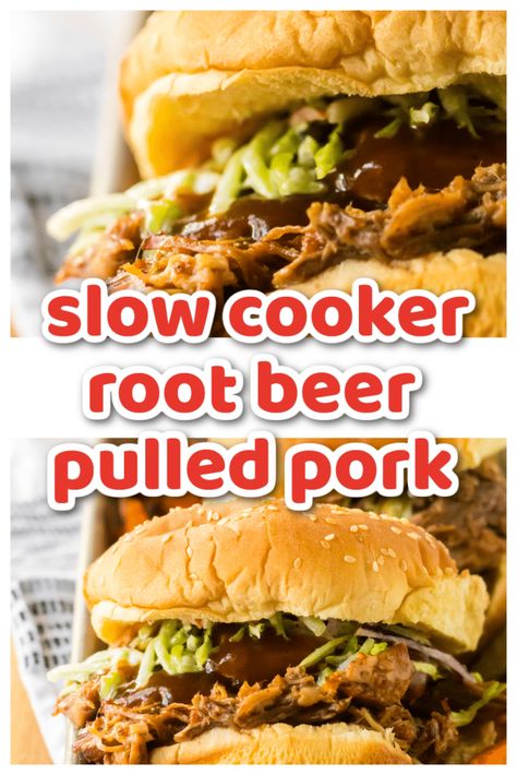 Slow Cooker Root Beer Pulled Pork - Life With The Crust Cut Off Root Beer Pulled Pork Crock Pot, Pulled Pork Crock Pot Recipes, Pork Crock Pot Recipes, Root Beer Pork, Pulled Pork Crock Pot, Pork Loin Pulled Pork, Pork Crock Pot, Root Beer Pulled Pork, Pulled Pork Crock