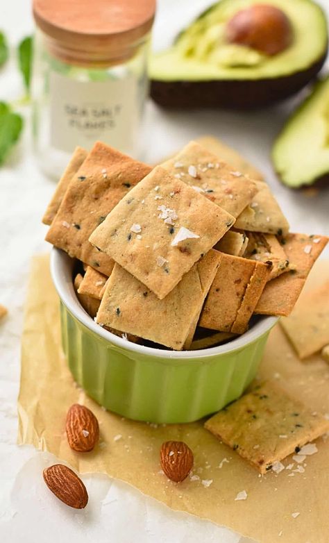 Almond Flour Crackers (3 Ingredients, No Eggs) - The Conscious Plant Kitchen Aip Crackers Recipe, Almond Crackers Recipe, Wfpb Bread, Gluten Free Bisquick Recipes, Almond Crackers, Almond Flour Crackers, Conscious Plant Kitchen, Make Almond Flour, Healthy Crackers