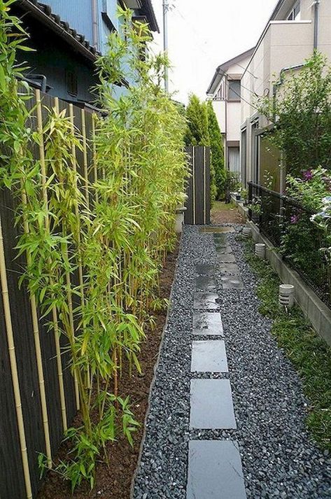 29 Side of the House Landscaping Ideas to Make it Look Better Pathway Design, Simple Landscape Design, Side Yard Garden, Bamboo Trees, Japanese Style Garden, Small Japanese Garden, Narrow Garden, Pathway Landscaping, Side Yard Landscaping