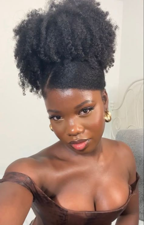 Low Maintenance Afro Hairstyles, Pig Tails Natural Hair, Puff With Swoop, High Puff With Swoop, Long 4c Hairstyles, Hair Calendar, Low Puff, Natural Hair Puff, Type 4 Natural Hair