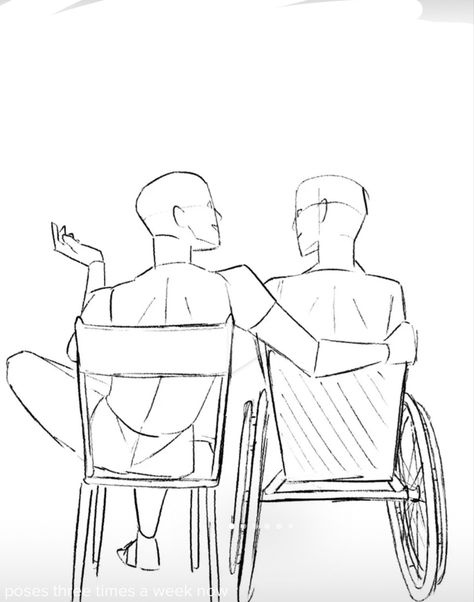 Resting Drawing Reference, Horror Art Pose Reference, Shopping Drawing Reference, Character Couple Poses Reference, Pose Reference Wheelchair, Twin Poses Reference Drawing, Pose Reference Injured, Family Drawing Reference Poses, Wheelchair Pose Reference Drawing