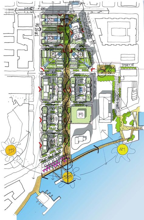 The Yards — daab Urban Regeneration Architecture, Oma Masterplan, Sketch Masterplan, Archi Sketches, Urban Regeneration, Hand Sketches, Urban Concept, Urban Design Plan, Base Building