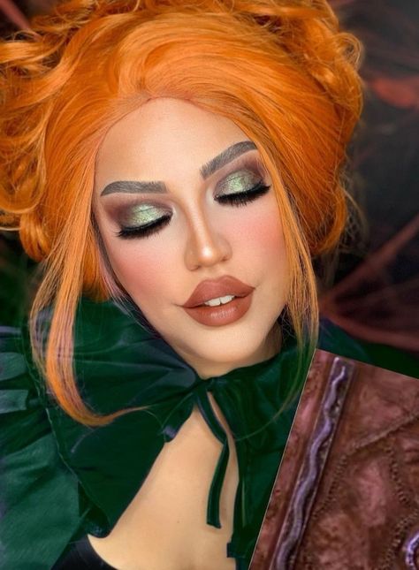 Hocus Pocus Makeup, Orange Lace Front Wig, Inspired Makeup Looks, Winifred Sanderson Costume, Makeup Halloween Costume, Hermanas Sanderson, Hocus Pocus Costume, Balayage Hair Caramel, Winifred Sanderson