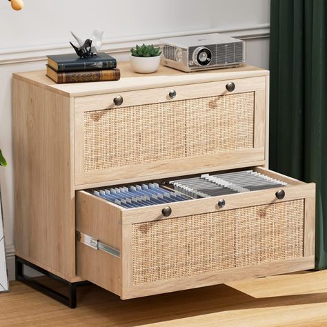 Amazon.com: VINGLI Wood Rattan 2-Drawer Lateral File Cabinet with Lock for Home Office, Lockable Filing Cabinet with Rustic Metal Handles for Hanging Letter/A4/Legal Size Labeled Folders, Oak, 30W x 16D x 28H : Office Products 2 Drawer File Cabinet, Small Space Office, Hanging Letters, Lateral File Cabinet, File Cabinets, Lateral File, Work Spaces, Small Office, File Cabinet