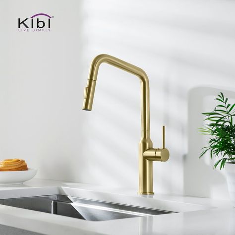 KIBI USA Macon Modern Lead Free Solid Brass Pull Down Single Handle Kitchen Faucet with Soap Dispenser & Reviews | Wayfair Accessories Kitchen, Single Handle Kitchen Faucet, Kitchen Soap, Farmhouse Sink Kitchen, Kitchen Hardware, Kitchen Sink Faucets, Sink Accessories, Kitchen Handles, Birch Lane