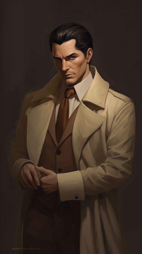 Secretary Character Art, Evil Politician Character Art, Evil Business Man Character Design, Male Doctor Character Art, Mobster Character Design, Detective Oc Art, Bodyguard Character Design, Detective Dnd, 1920s Character Art