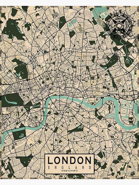 "London City Map of England - Vintage" Poster for Sale by deMAP | Redbubble Maps Of London, London Poster Vintage, London Poster Aesthetic, London Map Aesthetic, London Graphic Design, Golden Enclaves, Vintage Travel Aesthetic, London Aesthetic Vintage, England Illustration