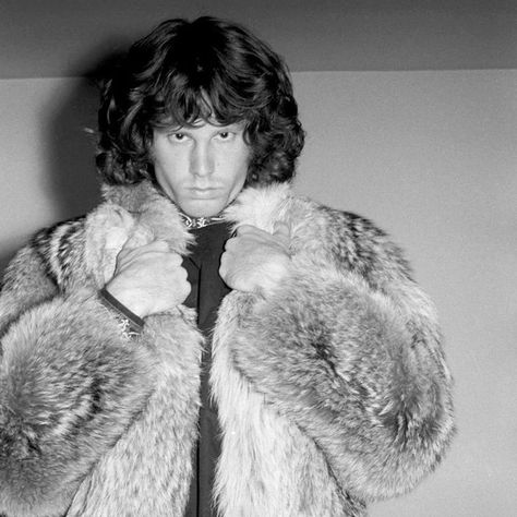 WHY IS THE FIRST PIC LIKE THAT..I SWEAR IT WASN'T LIKE THIS IN THE MAKING OF THE POST He's so pretty I hate him for it. . . . . . . . #jimmorrison #thedoors #psychedelicrock #60srock #acidrock Jim Morrison, Fur Coat, Black And White, White, Black