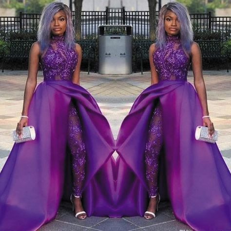 Prom Pant Suit, Prom Pants, Jumpsuit With Train, Gown With Detachable Train, Jumpsuit Prom Dress, Jumpsuit Prom, Prom Jumpsuit, Purple Jumpsuit, Prom Outfit