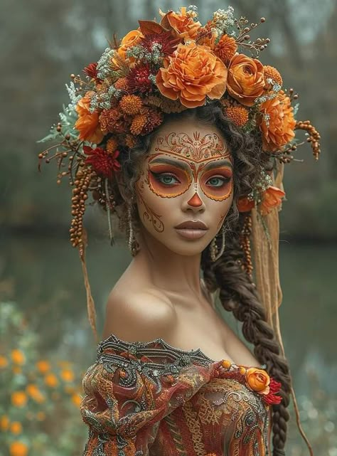 De Los Muertos Costume Ideas, Dia De Los Muertos Hair Ideas, Dia Los Muertos Costume, Day Of The Dead Halloween Makeup, Dia De Muertos Costume Ideas, Costume Halloween Donna, Day Of The Dead Outfits Woman, Day Of The Dead Headpiece Diy, Day Of The Dead Face Paint