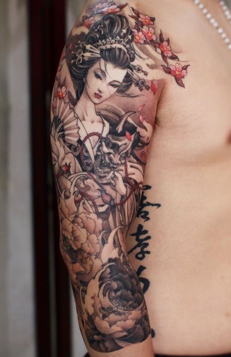 Tato Irezumi, Tattoo Japonais, Japanese Geisha Tattoo, Japanese Tattoo Meanings, Geisha Tattoos, Cherry Blossom Tree Tattoo, Geisha Tattoo Design, Blossom Tree Tattoo, Polynesian Tattoos