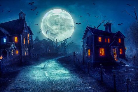 Halloween concept background of realisti... | Premium Photo #Freepik #photo #scary-forest #mystery-background #scary-house #horror-house Creepy Street, Scary Backgrounds, Scary Houses, Photo Halloween, Concept Background, About Halloween, Horror House, Psd Icon, Vector Photo