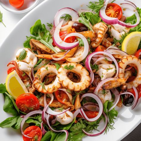 What Is Calamari Salad? Crab Salad Recipe Sushi, Cooking Calamari, Calamari Rings, Calamari Salad, Crab Salad Recipe, Crab Salad, Carrot Salad, Marinade Recipes, Light Lunch