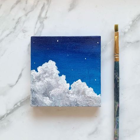 3"x3" mini painting featuring clouds in front of a night sky. Cloudy Night Sky Painting, Cloudy Night Sky, Cloudy Night, Cloudy Nights, Night Sky Painting, Sky Painting, Night Painting, Art Inspiration Painting, Mini Canvas