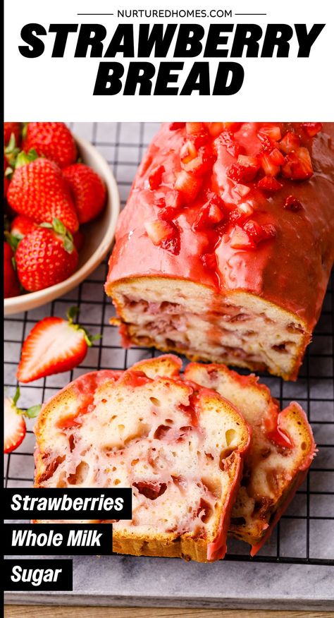 If you have an extra strawberries from the garden or grocery store, make this easy strawberry bread! It's so addictive with the best homemade glaze. Extra Strawberries, Easy Strawberry Bread, Strawberry Bread Recipe, Strawberry Bread Recipes, Homemade Glaze, Strawberry Snacks, Bread Quick, Strawberry Bread, Homemade Strawberry Jam