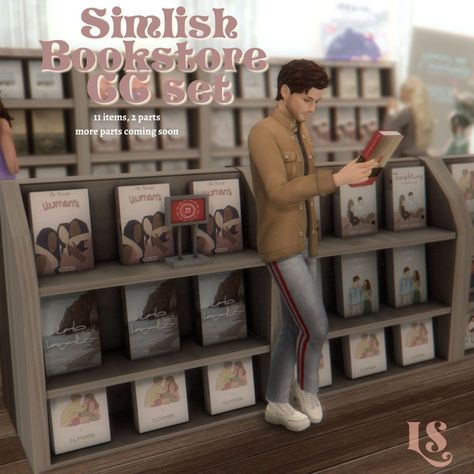 Lustrousims : The simlish bookstore set is finally heeereeee!!... Book Cc Sims 4, Sims 4 Books Cc, Sims 4 Retail Cc, Sims 4 Store Cc, Sims Lips, Sims 4 Clutter, Sims 4 House Building, The Sims 4 Packs, Sims 4 Mm Cc