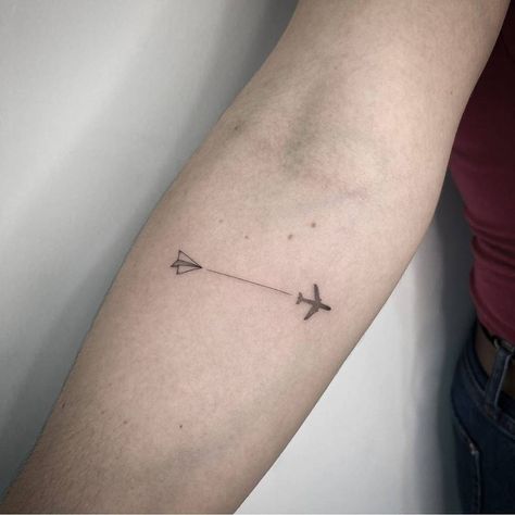 Plane Tattoos, Aircraft Tattoo, Aviation Tattoo, Paper Plane Tattoo, Adventure Tattoo, Plane Tattoo, Airplane Tattoos, Simple Tattoos For Guys, Cloud Tattoo