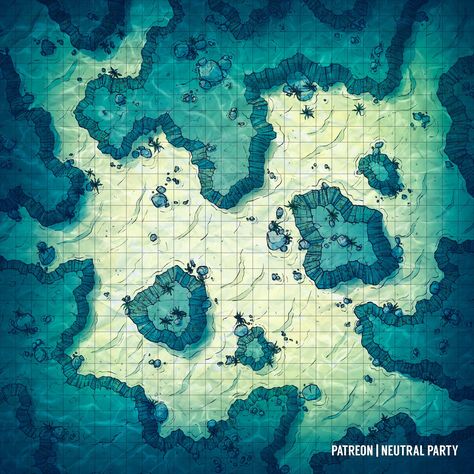 Underwater Battlemaps, Dnd Ocean Map, Dnd Underwater, Neutral Party, Dnd World Map, Battle Map, Tabletop Rpg Maps, Fantasy Maps, Rpg Maps