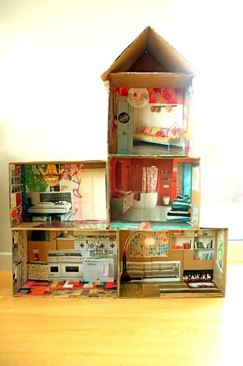 Mommo Design, Cardboard Dollhouse, Paper Doll House, Magazine Pictures, Fun Diy Crafts, Cardboard Crafts, Diy Toys, Cardboard Box, Projects For Kids