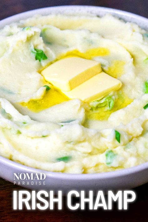 Irish Champ (Mashed Potatoes with Scallions) Recipe Irish Champ Recipe, Champ Recipe, Scallions Recipes, Mashed Potatoes Recipe, Mashed Potato Recipes, Comfort Dishes, International Food, Irish Recipes, Potatoes Recipe