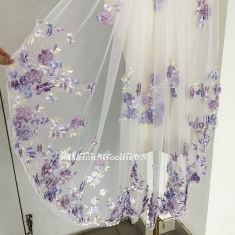 Elegant Purple Flower Lace Wedding Veil, Purple Flowers With Pearls Bridal Veil, Fingertip Custom Length Bridal Veil, Dreamy Flower Veil - Etsy Spring Purple Wedding, Lavender Wedding Dress The Bride, Purple Wedding Veil, Purple Themed Wedding, Purple Wedding Colors, Purple Turquoise Wedding, Purple Veil, Lavender Wedding Dress, Purple Wedding Ideas