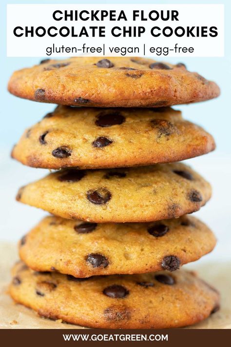 A stack of chickpea flour chocolate chip cookies Chickpea Flour Cookies Vegan, Chickpea Flour Chocolate Chip Cookies, Vegan Chickpea Cookies, Easy Ripe Banana Recipes, Chickpea Flour Cookies, Banana Recipes Vegan, Ripe Banana Recipes, Chickpea Flour Recipes, Allergy Diet