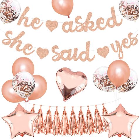 Amazon.com: Rose Gold Bachelorette Party Decorations,He Asked She Said Yes Banner,Confetti Latex Balloons,Heart & Star Shaped Foil Balloon,Metallic Foil Tassel Garland for Wedding Bridal Shower Engagement Party : Home & Kitchen Rose Gold Engagement Decorations, Balloon Metallic, Rose Gold Engagement Party, Rose Gold Bachelorette Party, Rose Gold Bachelorette, Gold Bachelorette Party Decorations, Gold And Pink Balloons, He Asked She Said Yes, Garland For Wedding