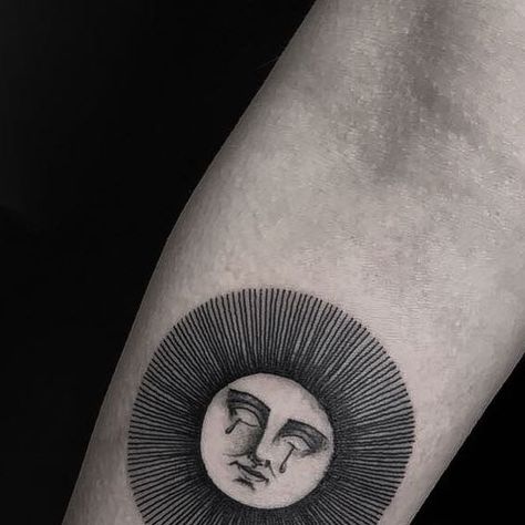 JULZ WERNER on Instagram: "crying sun. +++ @singleneedle.joe" Crying Face, Sun Illustration, Sun Tattoos, Sun Tattoo, Dark Moon, Tattoo Ideas, Moon, Sun, Tattoos