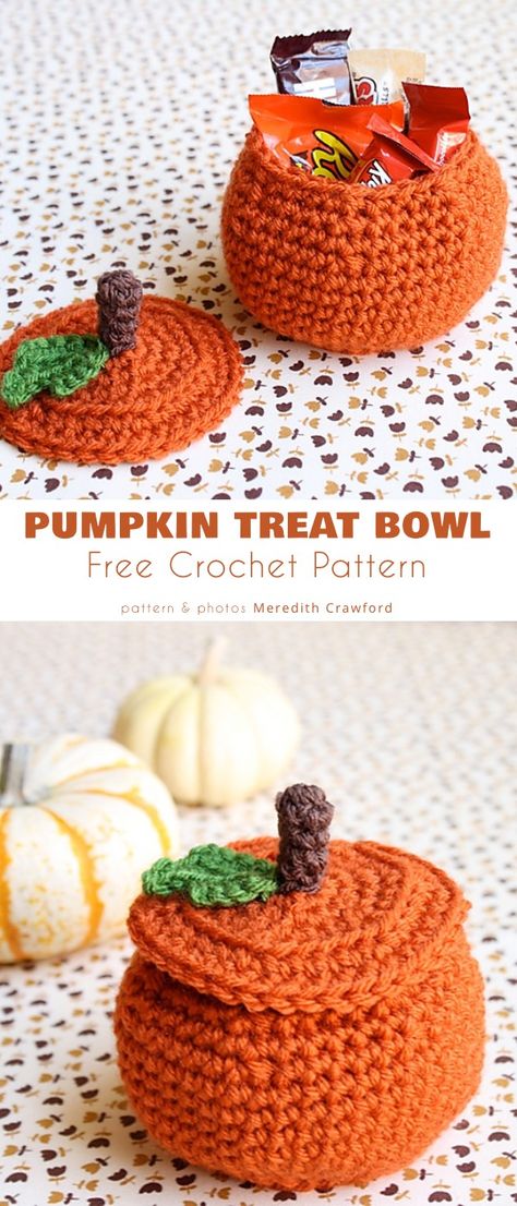 Pumpkin Treat Bowl Crochet Fall Decor, Thanksgiving Crochet, Crochet Autumn, Autumn Crochet, Crochet Pumpkins, Fall Crochet Patterns, Crochet Holiday, Crochet Geek, Pumpkin Treat