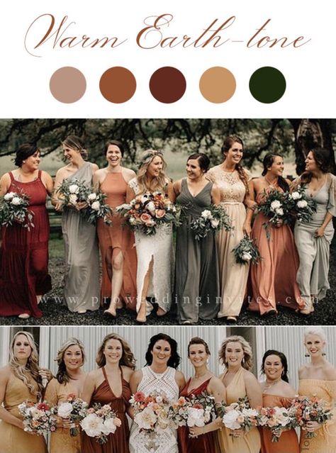 Wedding Pallet Colors Fall, Fall Wedding Colors For Bridesmaids, Bridesmaid Dresses Rustic Orange, Bridemaids Dresses Fall October, Wedding Colors November Colour Palettes, Pumpkin And Sage Wedding Colors, Fall Wedding Colours Bridesmaids, Rust And Sage Wedding Colors, Fall Colour Bridesmaid Dresses